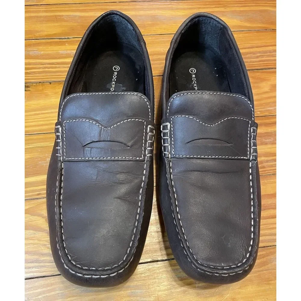ROCKPORT Driving Moccasin Penny Loafer Dark Brown Leather Size 10‎